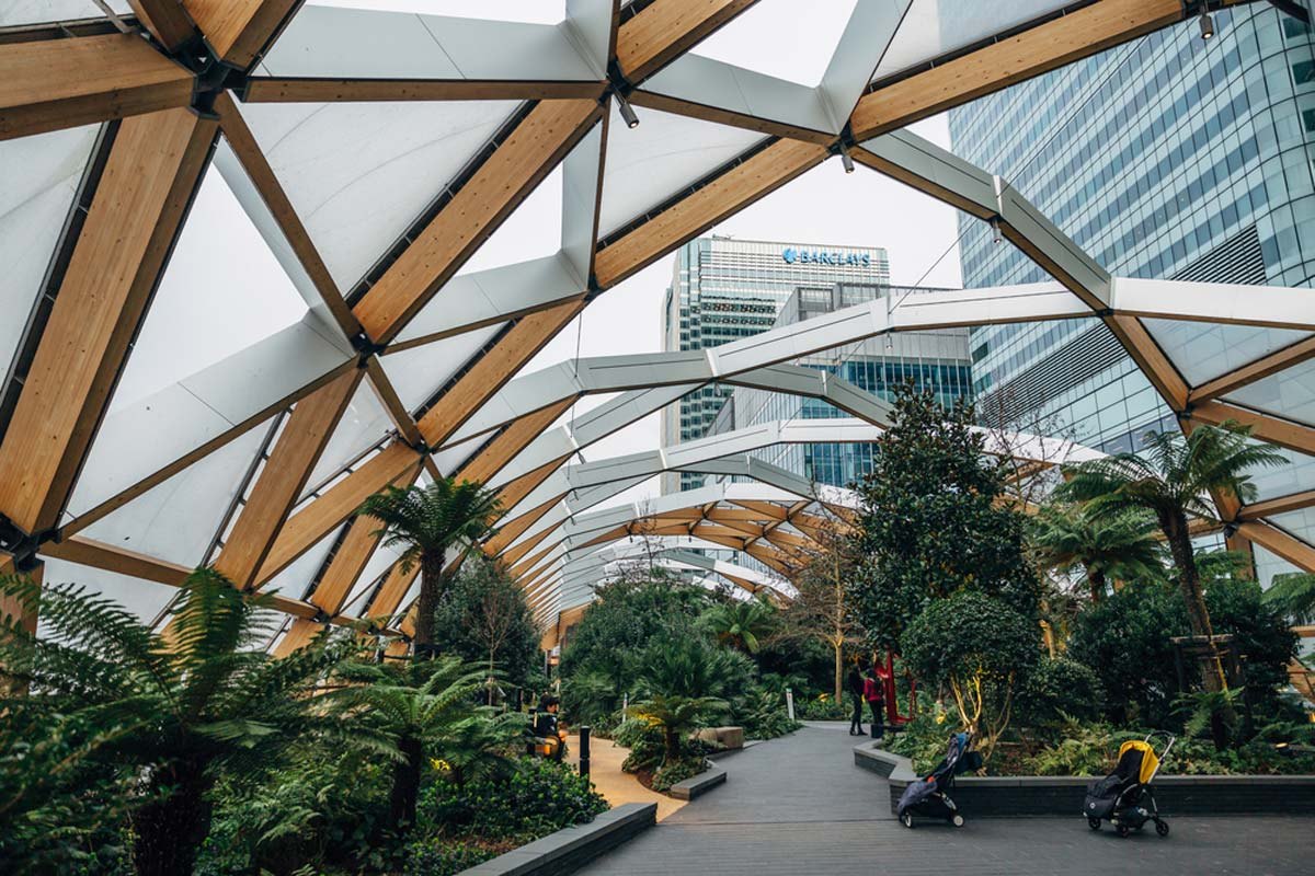 Roof garden structure at Crossrail Place, Canary Wharf