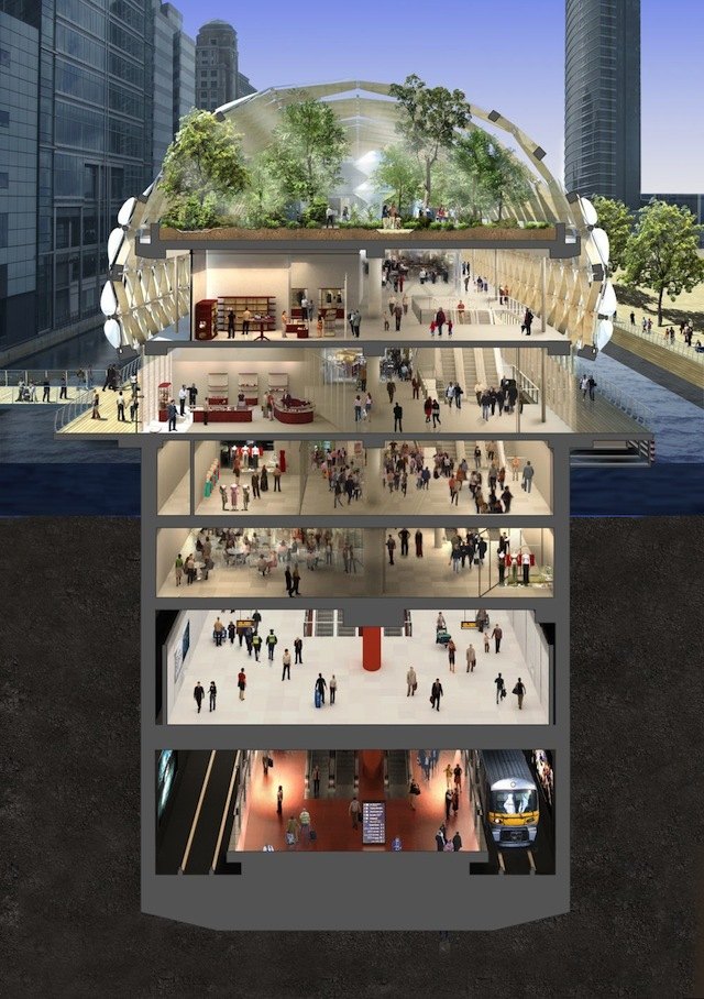 Section illustration of Canary Wharf Elizabeth line station